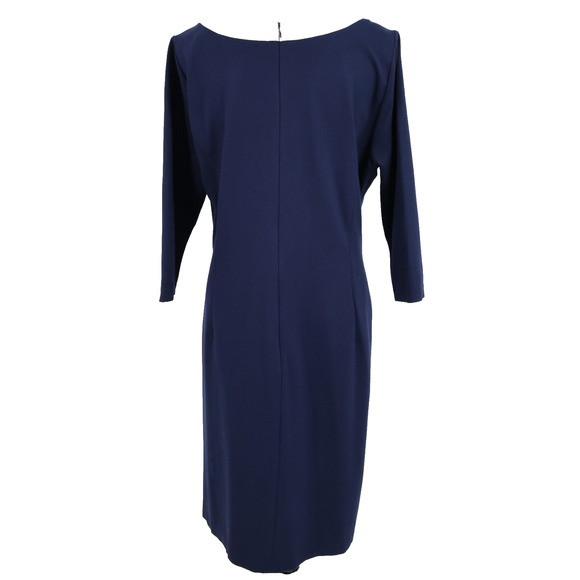 Talbots Dress Plus Size 16W Navy Blue Ivory Stretch Knit Back Zip Midi Career - Picture 2 of 14